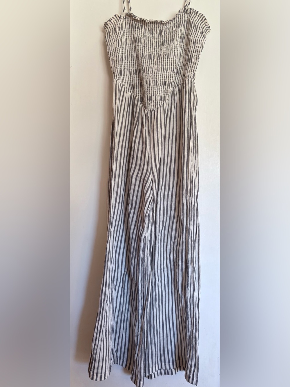 American Eagle Outfitters Striped Smocked Wide-Leg Jumpsuit - Removable Straps - Picture 2 of 5